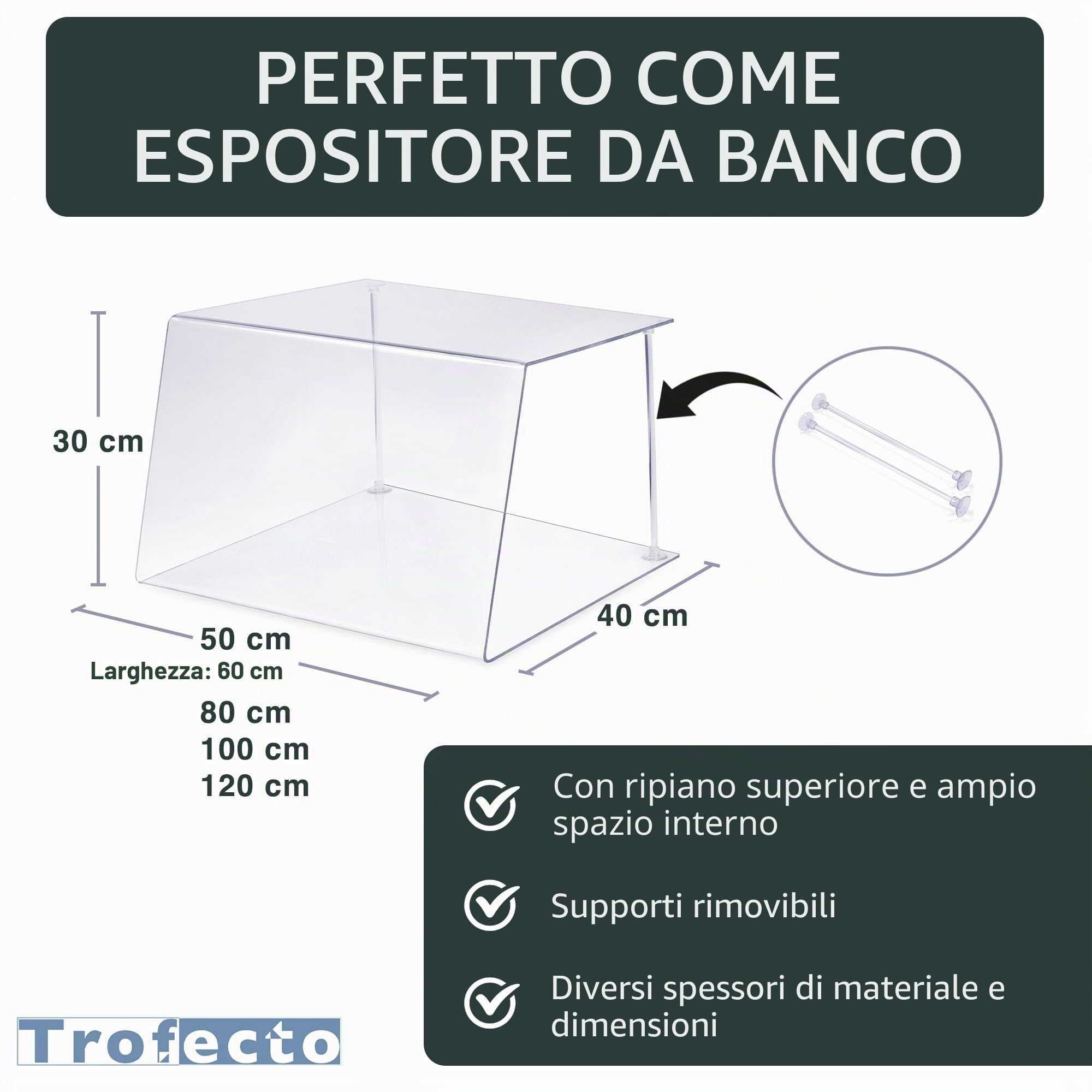 A+H Kunstoffe, protezione da sputi e tosse, tipo: 1, lunghezza: 50 cm, per la ristorazione, in PETG, per banconi delle vendite e vetrine di dolci, in vetro trasparente, Stärke 4mm