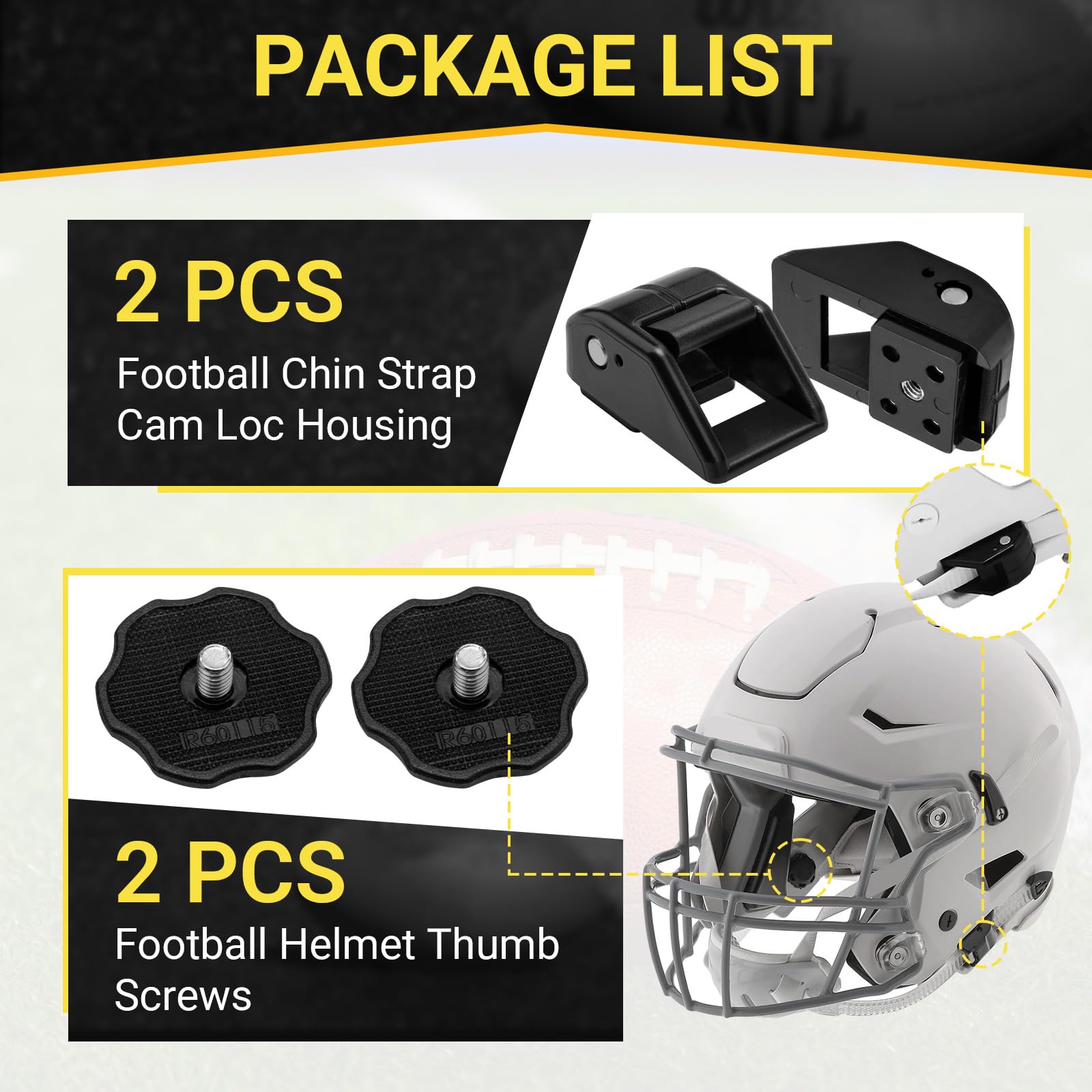 Football Helmet Chinstrap Part Kit for Riddell Speedflex, Including Football Helmet Thumb Screws & Chin Strap Cam Lock Housings for Riddell Youth & Adult Facemask Chinstrap Parts : Sports &
