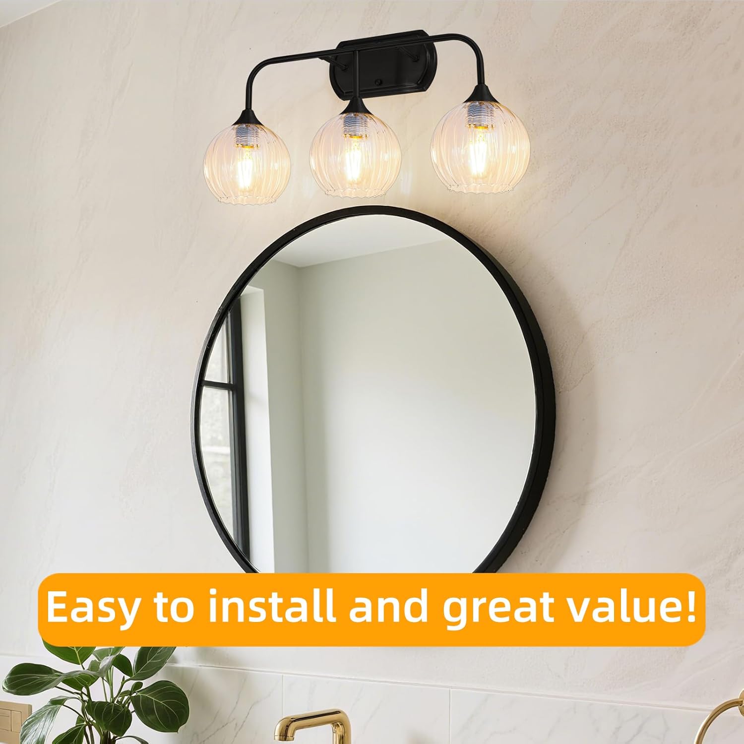 MantoLite Bathroom Vanity Light 3-Light Vanity Lights for Bathroom Fog-Proof & Crystal Shade Modern Wall Sconces Lighting 20'' Wall Lights Matte Black