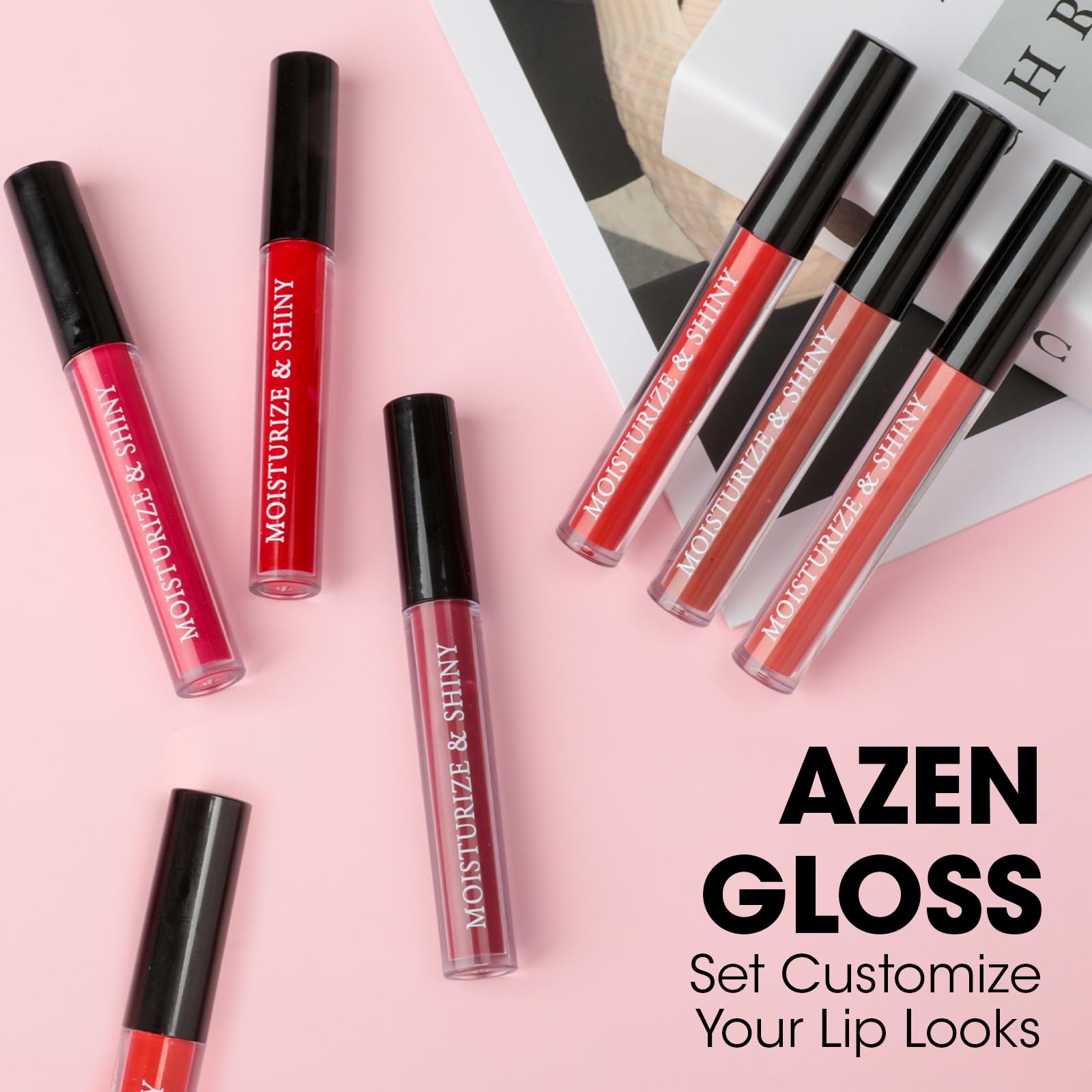 AZEN 24 Pack Lip Gloss Bulk Set, Shimmery Lip Gloss for Women and Girls With Rich Varied Colors