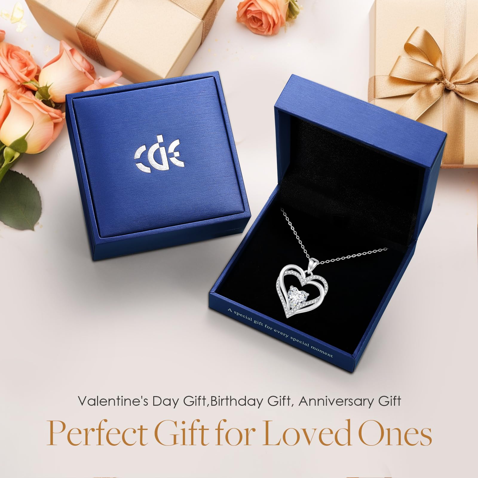 CDE Kette Damen Herzkette 925 Sterling Silber Geburtsstein Halsketten Schmuck Herz Anhänger Weihnachten Valentinstag Muttertags Geschenk Hochzeit Jubiläum Geburtstag Frau Freundin Mama | Geschenk für Weihnachten Valentinstag Muttertags Geschenk Hochzeit J