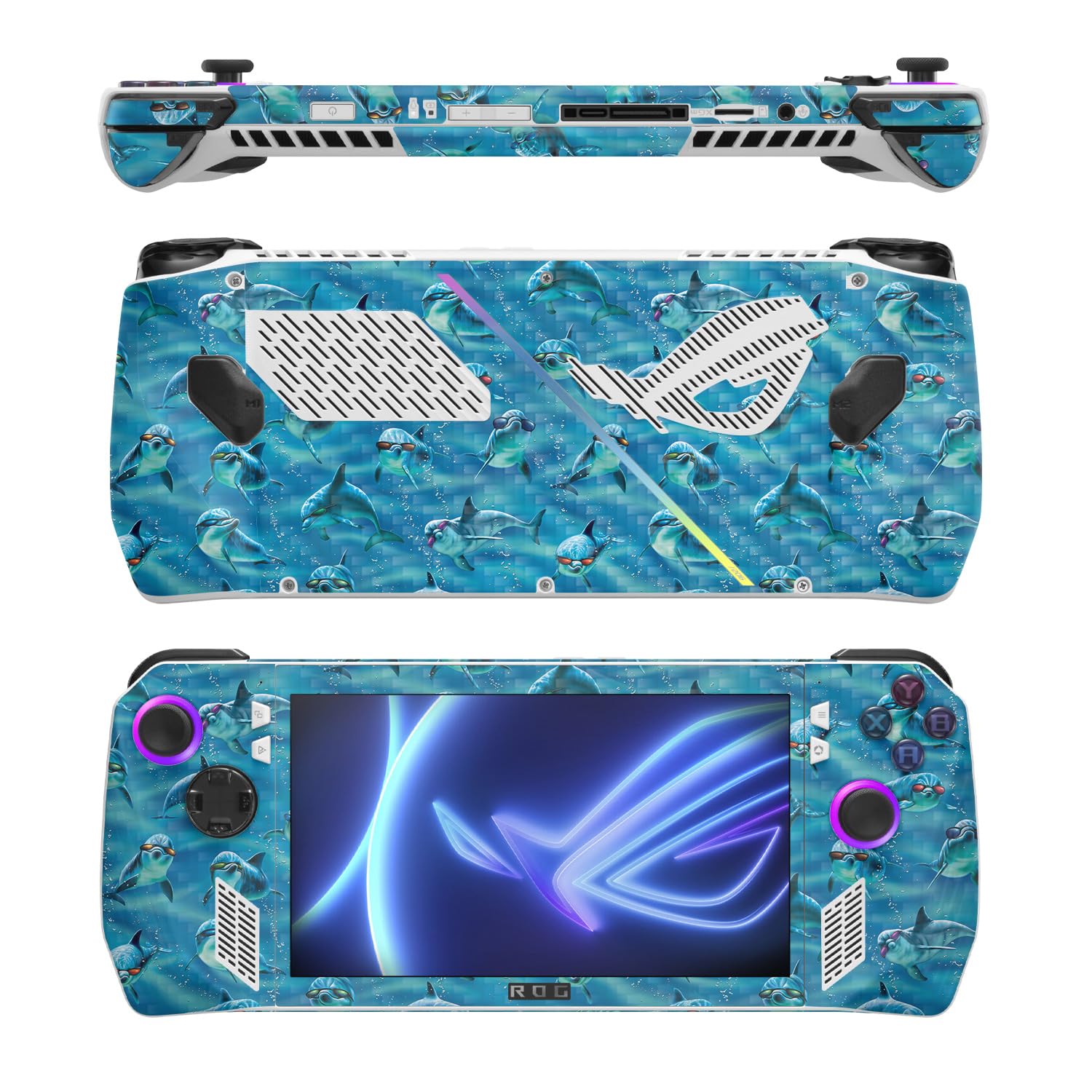MightySkins Carbon Fiber Skin Compatible with Asus ROG Ally - Dolphin Gang | Protective, Durable Textured Carbon Fiber Finish | Easy to Apply