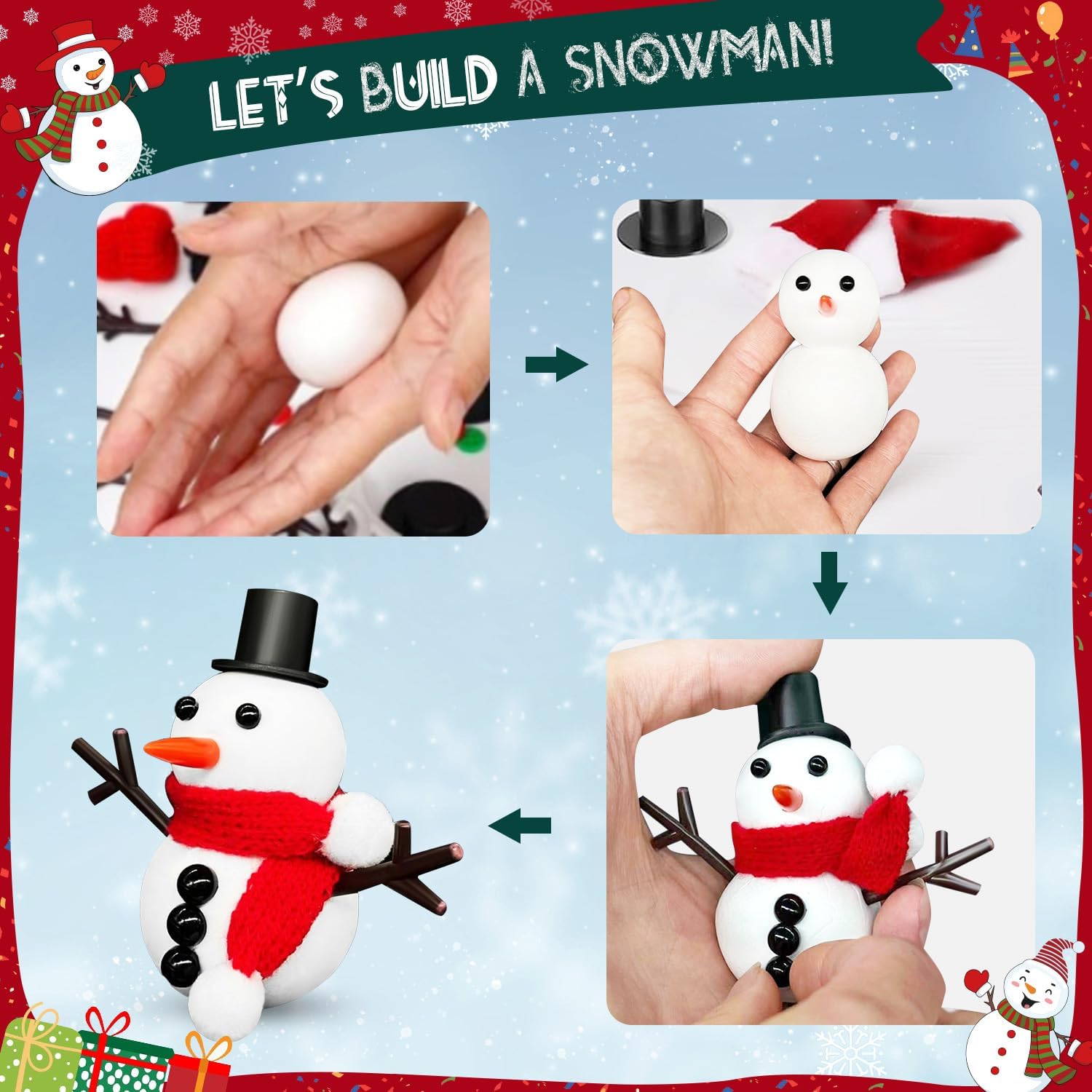 12 Pack Christmas Snowman Craft Kit with Air Dry Clay