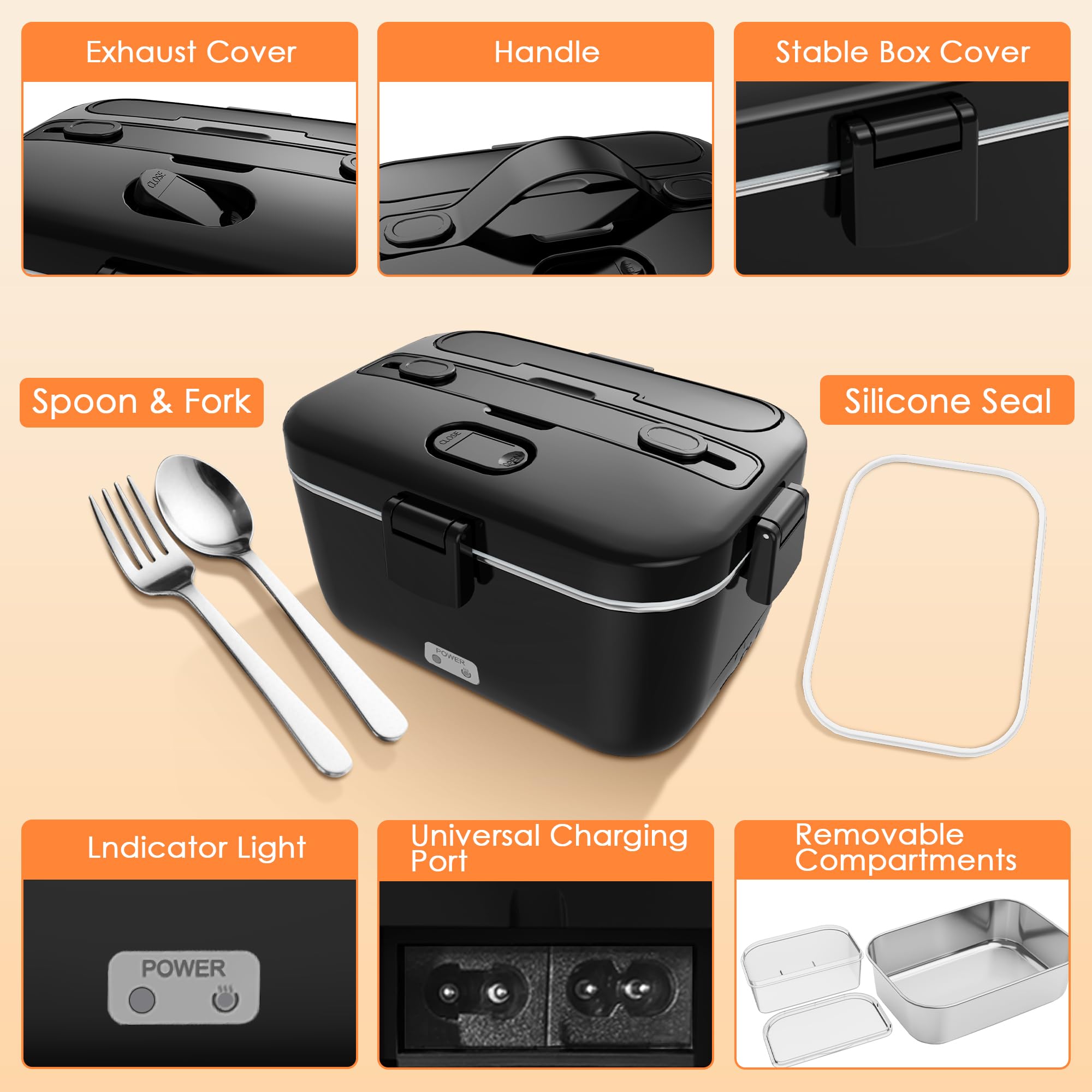 COZYEXPERT Lonchera eléctrica calentada de 100 W para adultos, calentador de alimentos portátil de 1,8 L para trabajo/coche, 12 V/24 V/110-230 V, Lonchera Eléctrica portátil con tenedor y cuchara