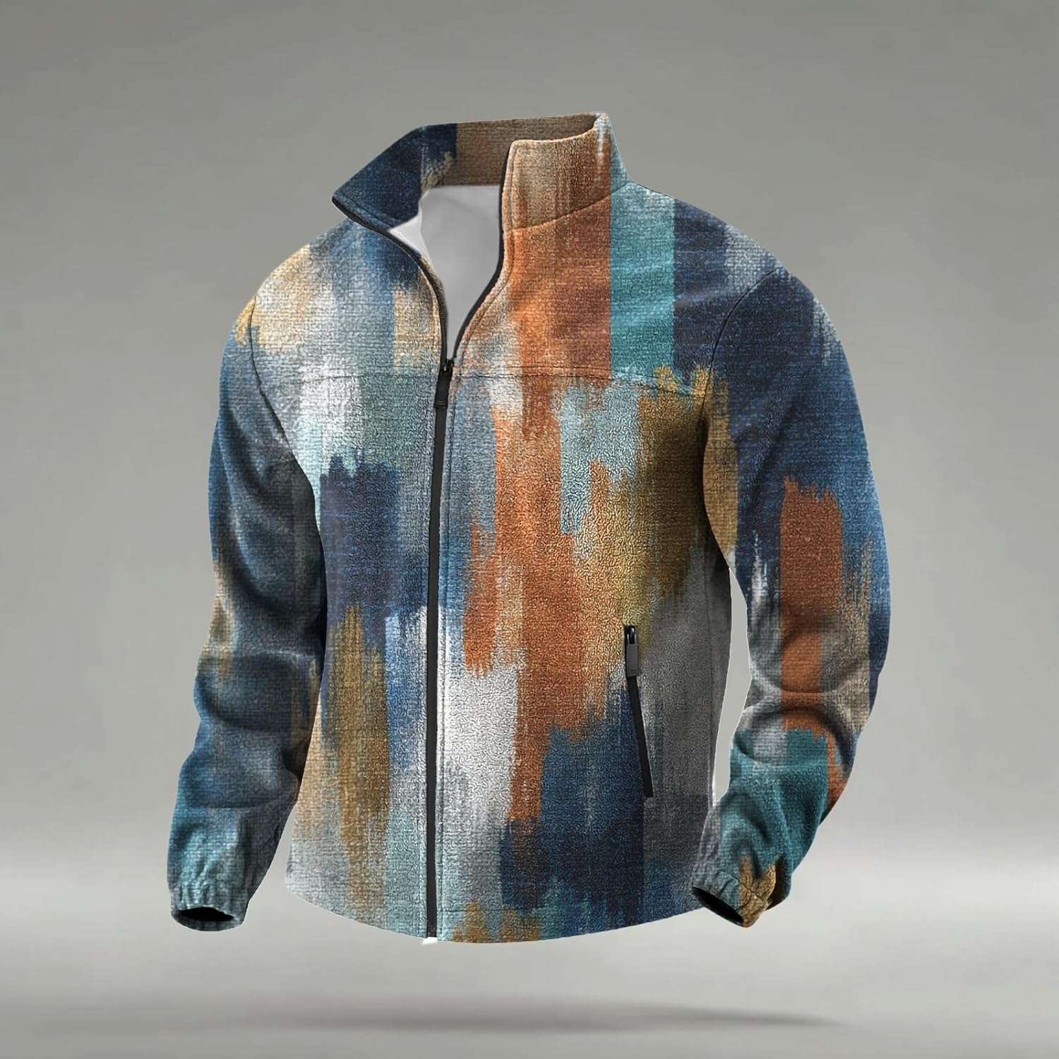 Mens Novelty Print Full-Zip Fleece Hoodie Big and Tall Stylish Trendy Casual Gym Training Warm Sweatshirt - Image 2