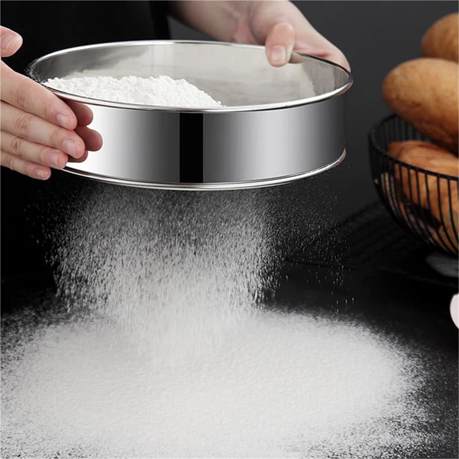 2 Pezzi da Cucina setaccio for Farina a Rete Ultrafine Rotondo Professionale for Zucchero in Acciaio Inossidabile colino for Dolci per Cucina(24CM)