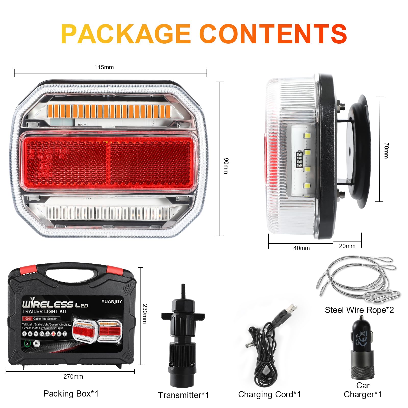 Set Luci Posteriori a LED per Rimorchio, Luci Posteriori LED Magnetiche Wireless Impermeabili 12/24V, Kit Illuminazione per Rimorchio per Camion, Roulotte o Camion, Omologato ECE EMV