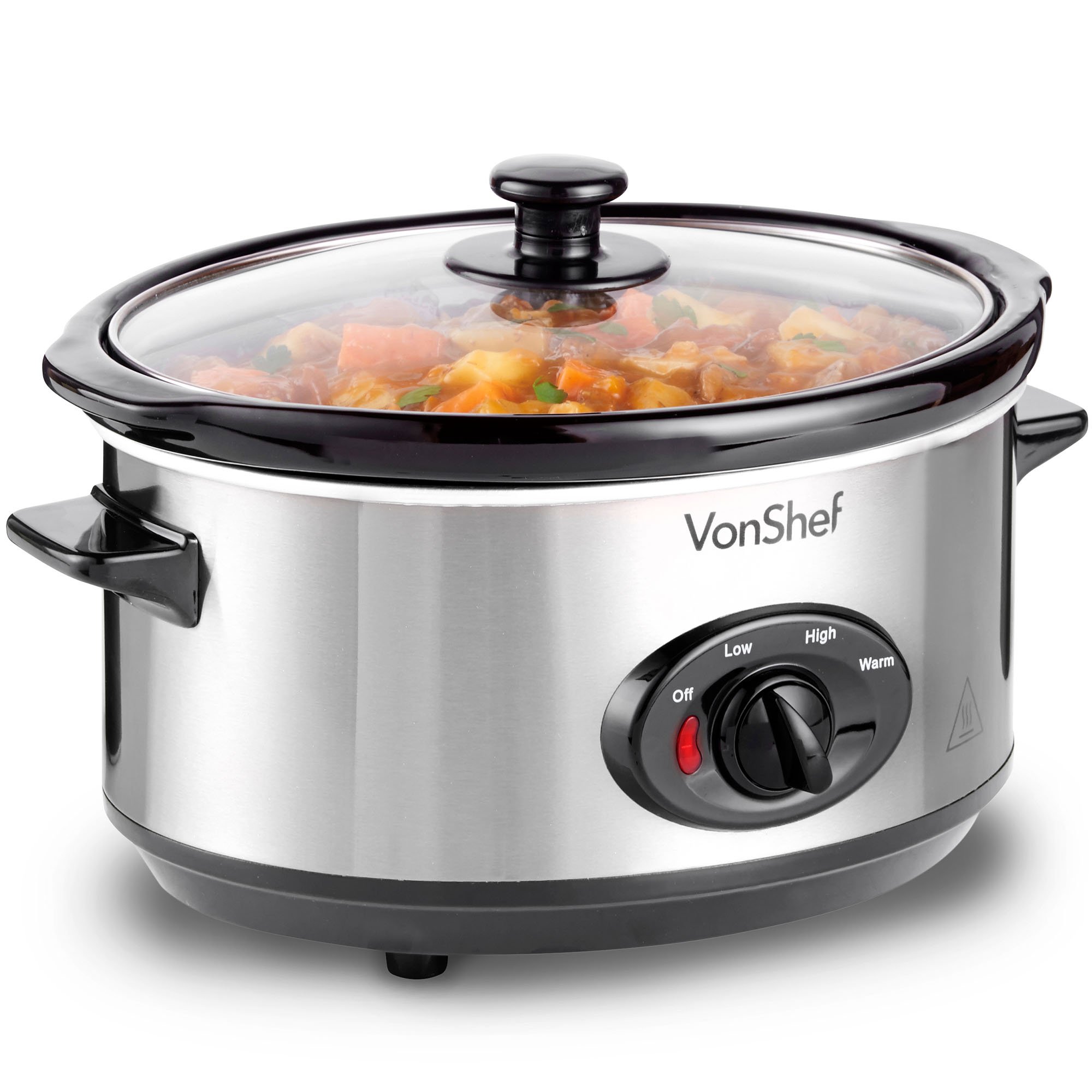 VonShef Schongarer Slow Cooker 3,5L mit Glasdeckel – Edelstahl