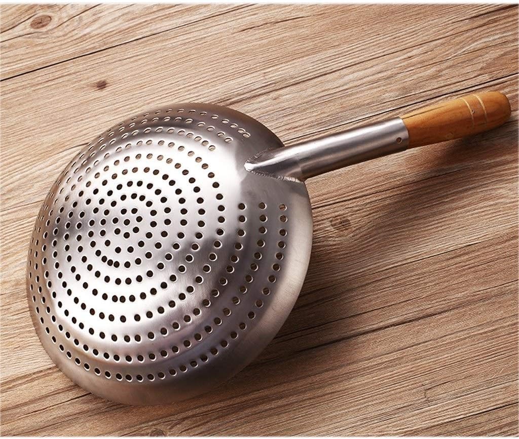 Leaky Spoon Kitchen Stainless Steel Wire Strainer Stainless Steel Wooden Handle Strainer Commercial Grade Large Colander for Family Hotel Restaurants （10.2"） Colander (Size : M)