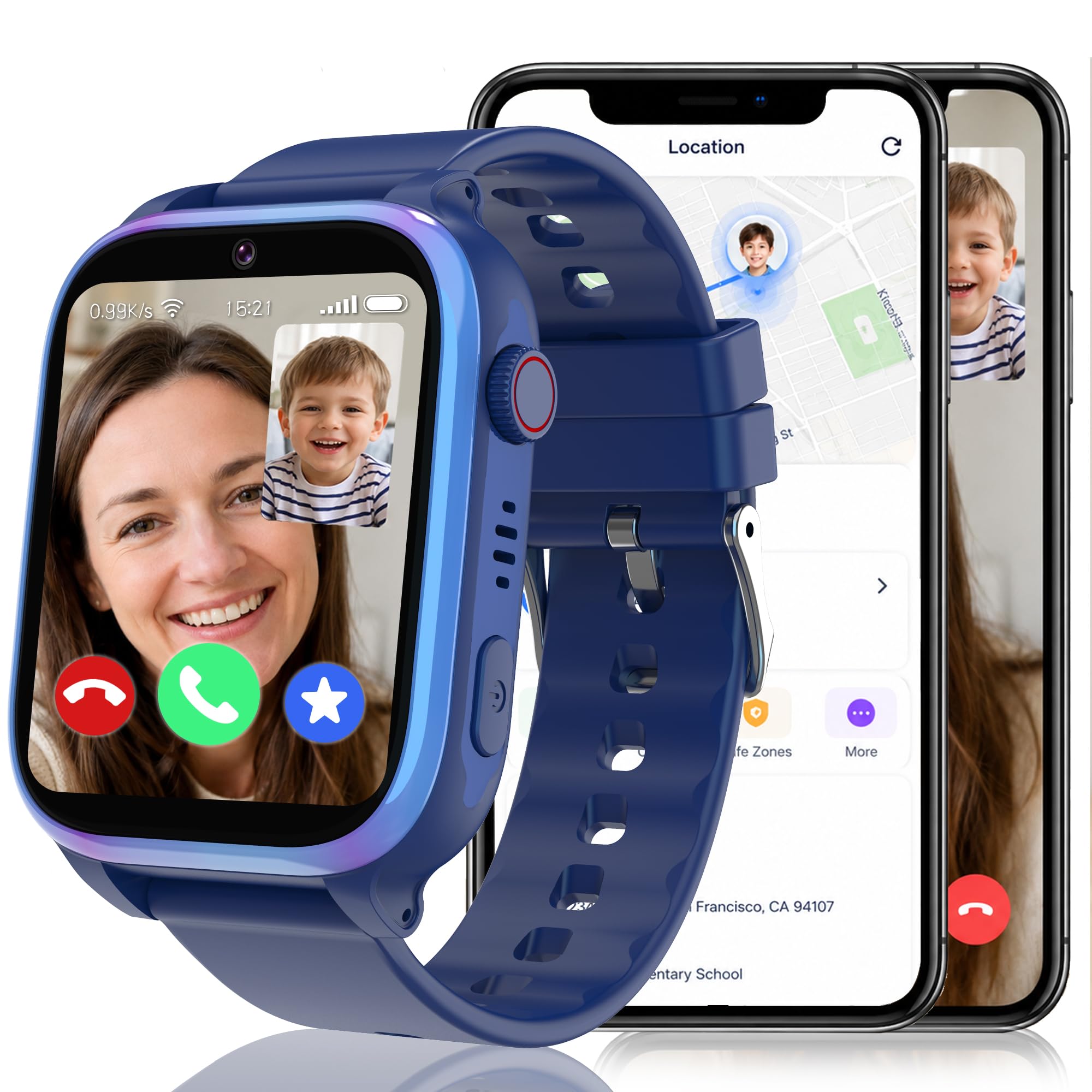 4G Smartwatch Bambini con GPS e Videochiamate, Orologio Telefono con SOS | Localizzatore WiFi e LBS Batteria 700mAh Modalità Scuola Chat Vocale Torcia Sveglia IP68 Regalo per Ragazzi Ragazze 5-12 Anni