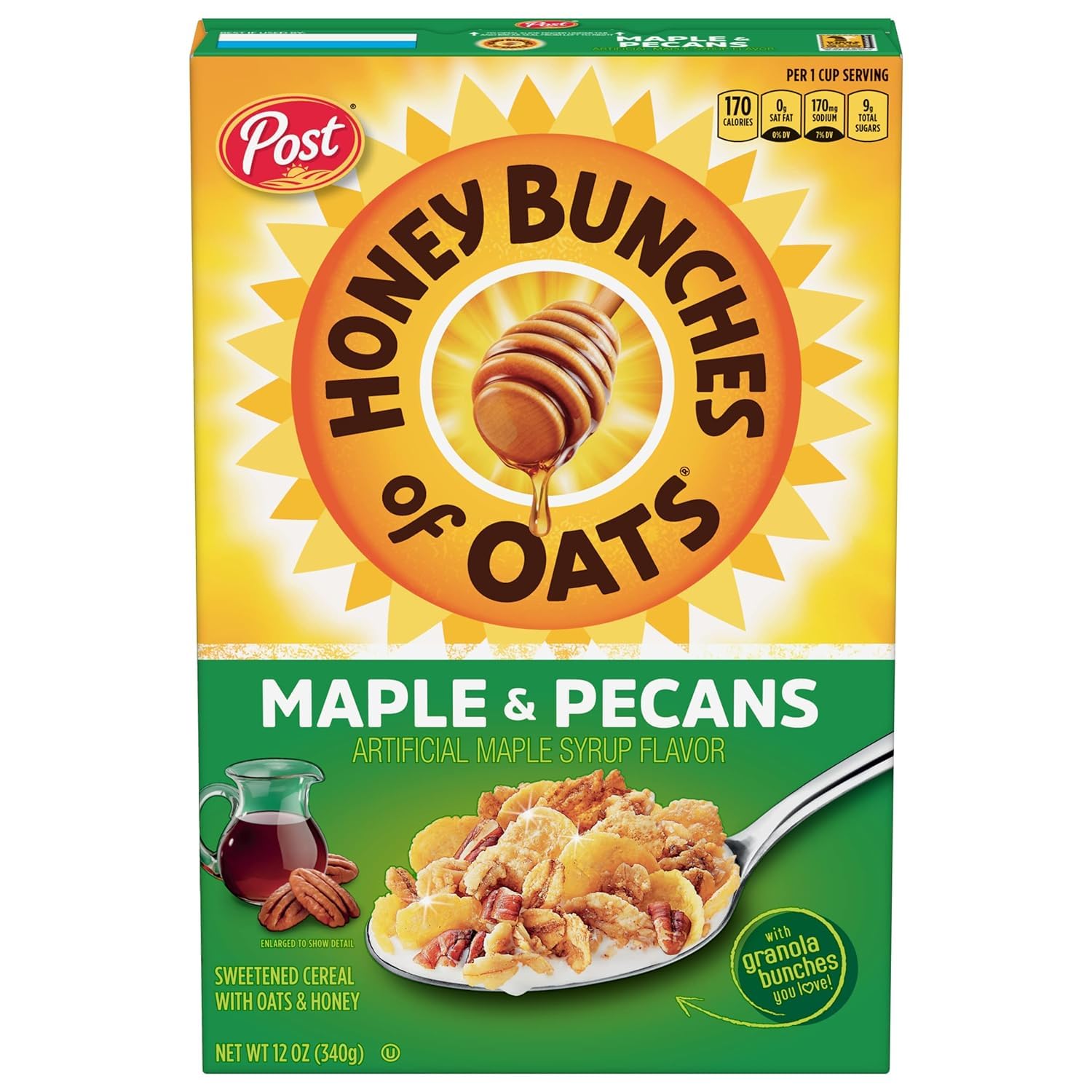 Honey Bunches of Oats Maple Pecan, Heart Healthy, Low Fat Cereal, made with Whole Grains, 340gm (2)