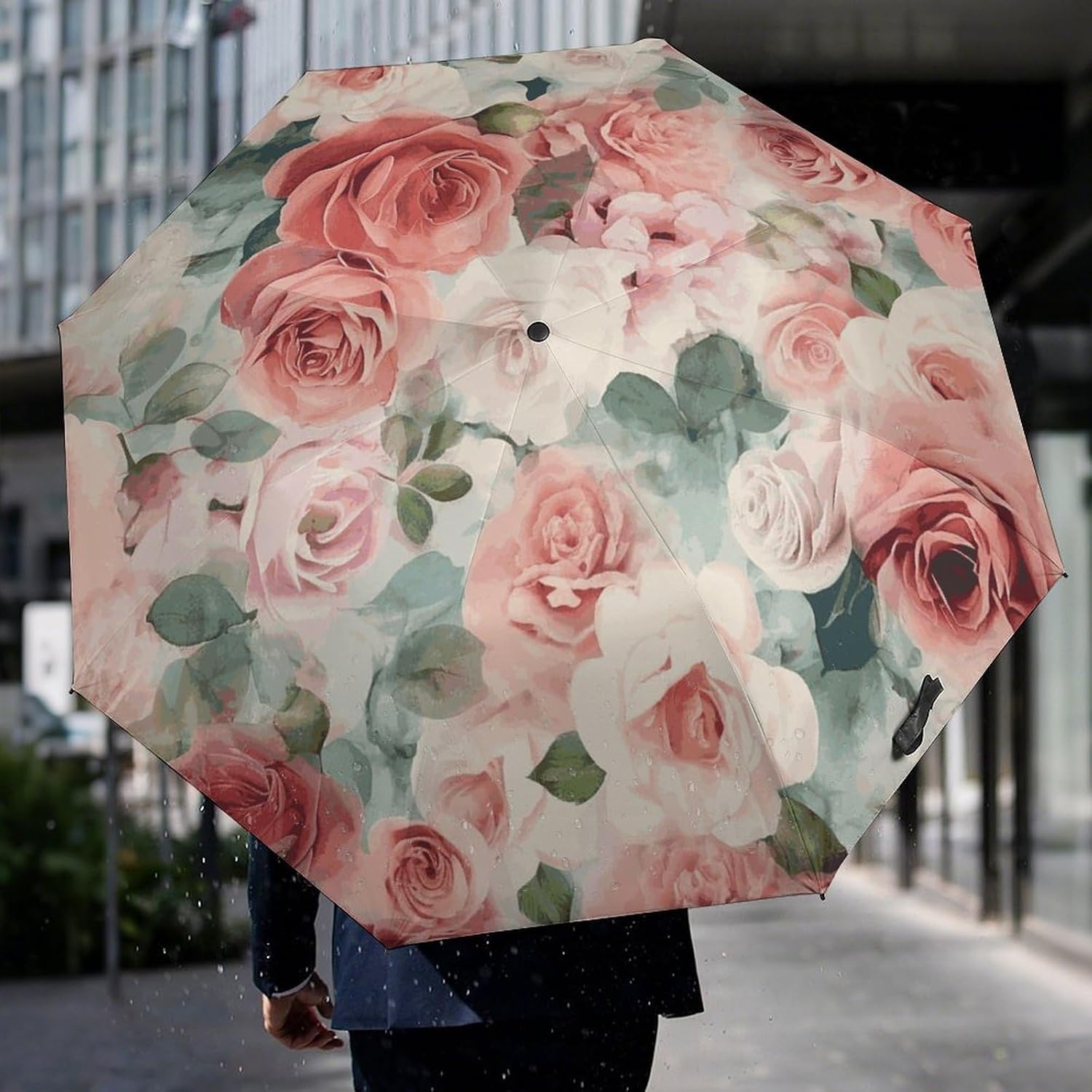 Soft Color Pale Faded Mix of Roses Umbrella Extra Large Folding, Travel Umbrella Windproof, Compact, Golf Umbrella With Unique Patterns, Fashionable And Beautiful for Men And Women.