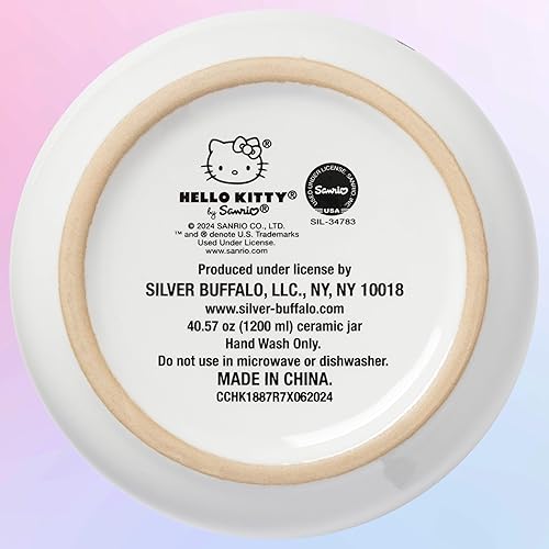 Miniatura 101 de Silver Buffalo Tarro de cerámica para aperitivos o galletas de color rosa de Hello Kitty, de Sanrio, tamaño mediano Hello Kitty Waving (cerámica)