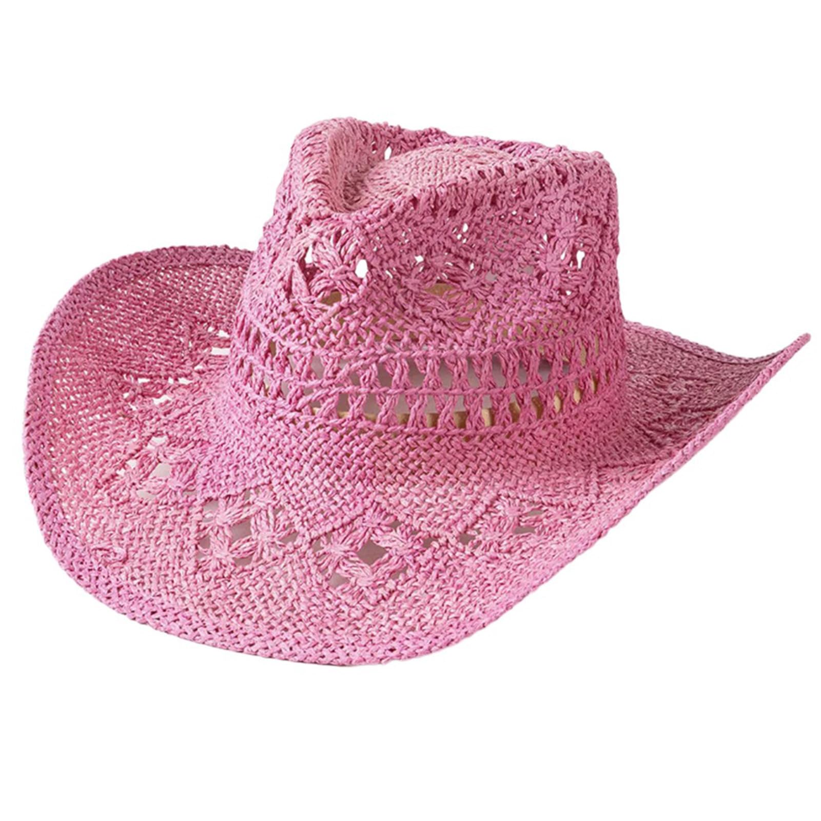 Lightweight Cowboy Hats Straw Weaving Hat for Woman Hollow Out Cowboy Hats Outdoor Sunproof Hat Pink
