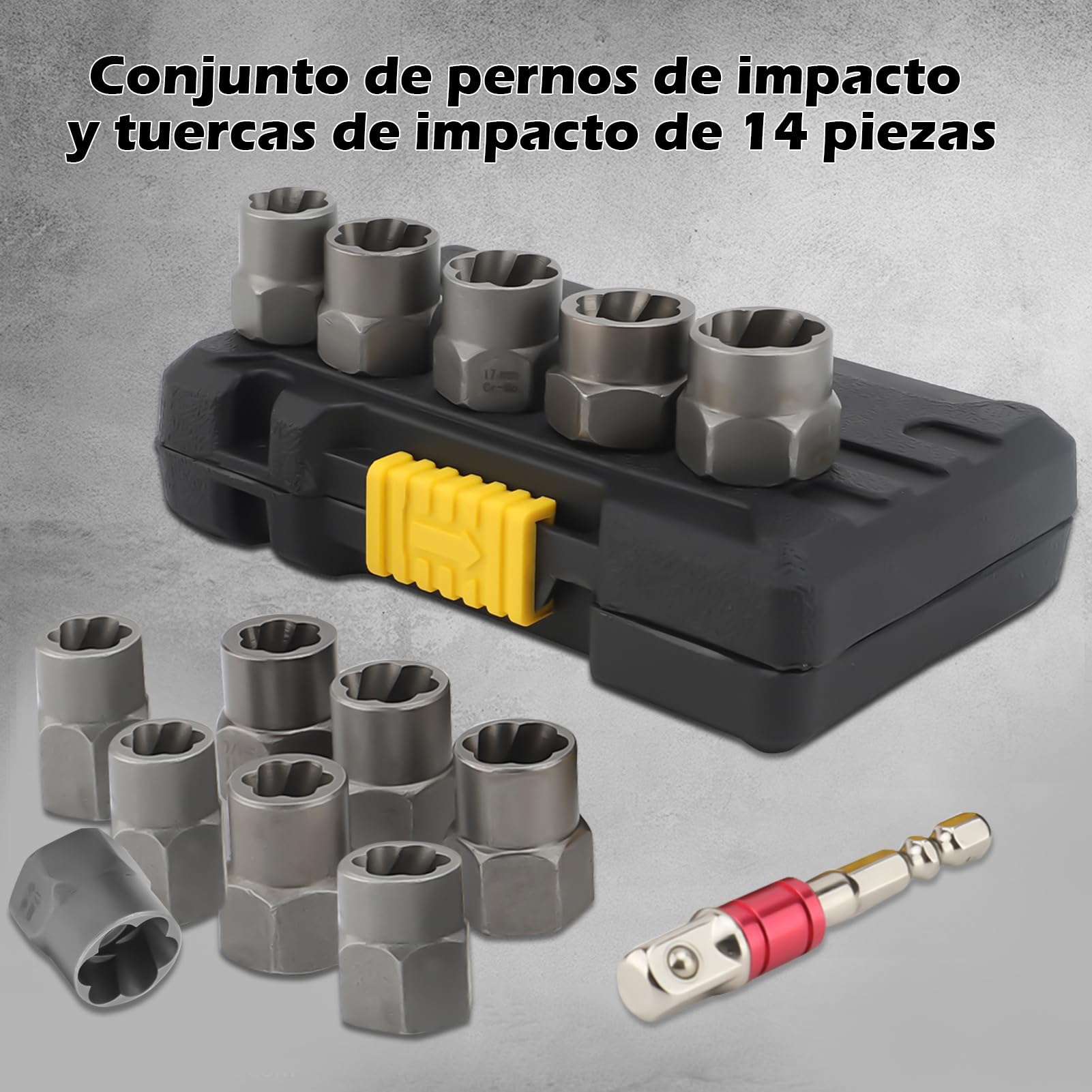 Juego de Extractores de Pernos, Herramienta de Extracción de Tuercas de Rueda de Bloqueo de 14 Piezas, Juego de Llaves de Vaso Extractor de Pernos Pelados, Juego de (Color de la