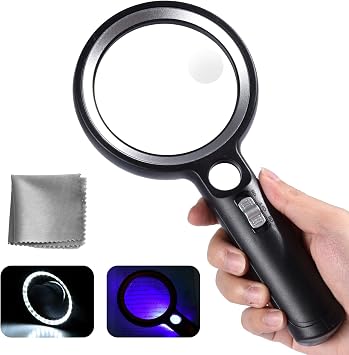 Magnifying Glass with Light, 30 LED Lights Handheld Illuminated Magnifier with 2 Light Modes, 30X 45X 60X Magnifying Glass for Seniors Reading, Inspection
