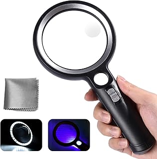 Lupe mit Licht mit 30 LED, 30X 45X 60X Leselupe mit Licht Groß, 30 Fach Vergrößerung Handlupe mit 2 Lichtmodi, Lupe für Senioren, Münzen, Inspektion, Hobbies (Schwarz Silber)