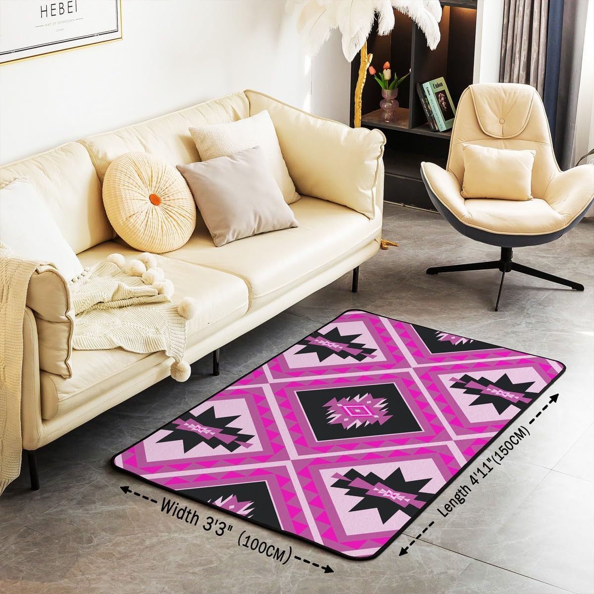 Homewish Różowy zachodni dywanik, 100 x 150 cm, południowo-zachodni aztecki dywan do salonu, antypoślizgowy, rustykalny dom wiejski, czarny, różowy, dywan do sypialni, kuchni, etniczna plemienna