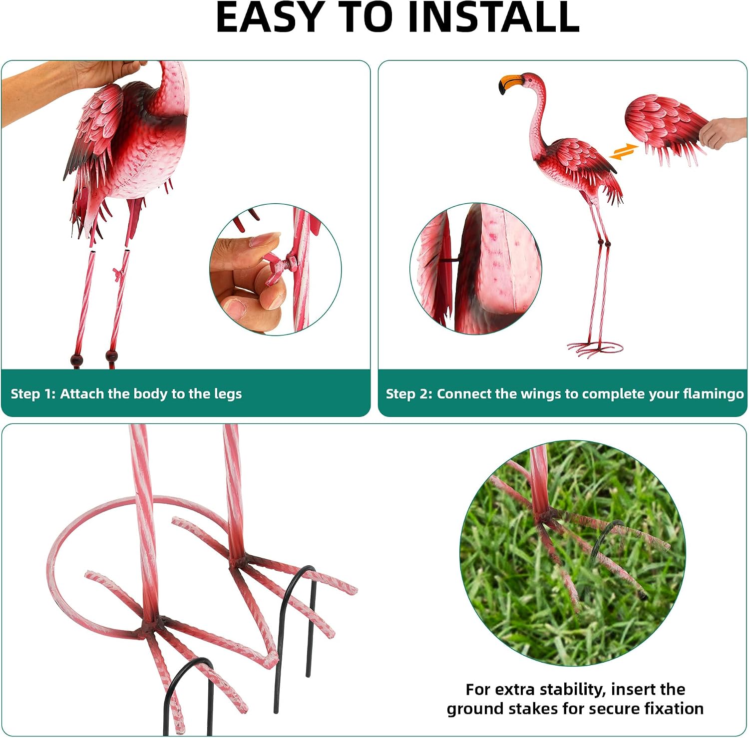 Extra-Large Flamingo Statue, 37.2" Handmade Metal Flamingo Yard Decor with Ground Stakes, Unique Outdoor Lawn Ornaments for Garden Patio, Vintage Pink Sculpture Gift for Housewarming Party