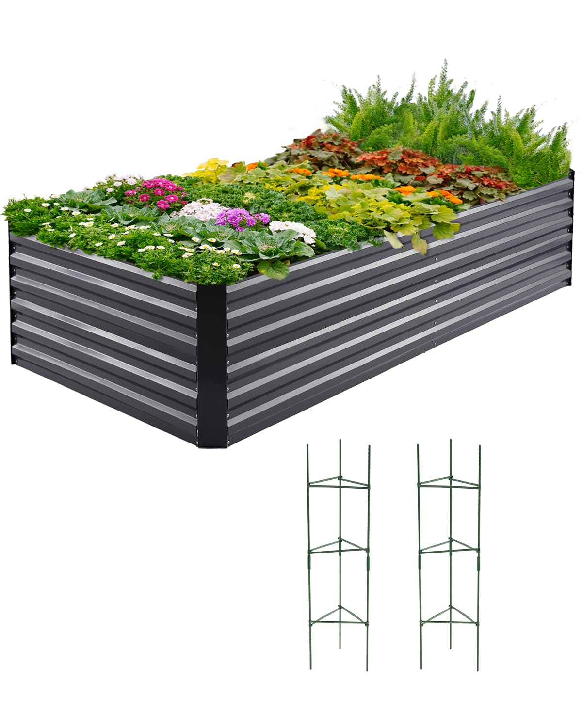 Quictent Galvanized Raised Garden Bed 8x4x2 Ft Tall Metal Planter Box for Vegetables Bottomless for Backyard, 2 Tomato Cages Included, 22.04