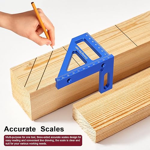 Miniatura 2 de ERYUE Regla de marcado, regla de medición de ángulo múltiple de aleación de aluminio, transportador cuadrado para carpintería, 45  90 , regla de