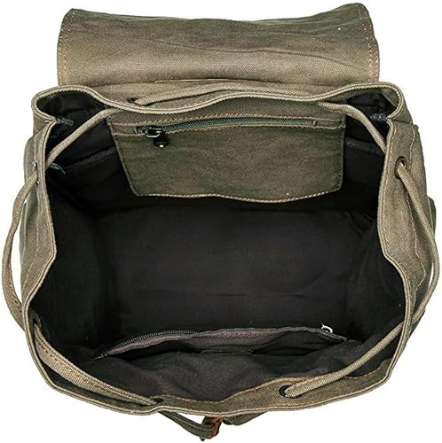 Miniatura 5 de HuaChen Mochila de viaje de lona vintage con ribete de cuero, funda acolchada para laptop, bolsillo de seguridad trasero oculto, se adapta a 14
