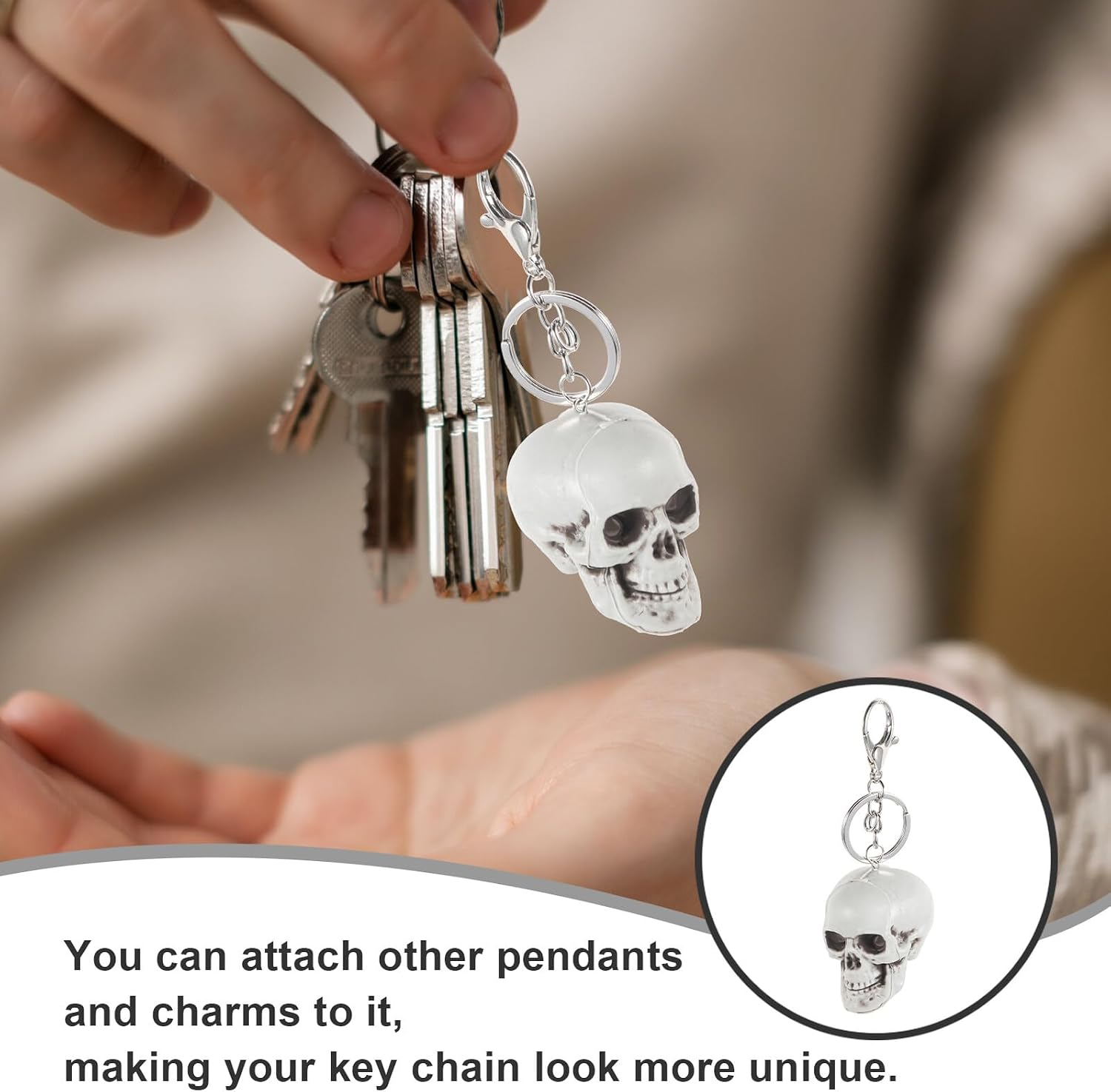 Abaodam Skull Keychain Pendant Chain Halloween Skull Keyring Punk Bag Charm for Women Men Novelty Horror Accessories