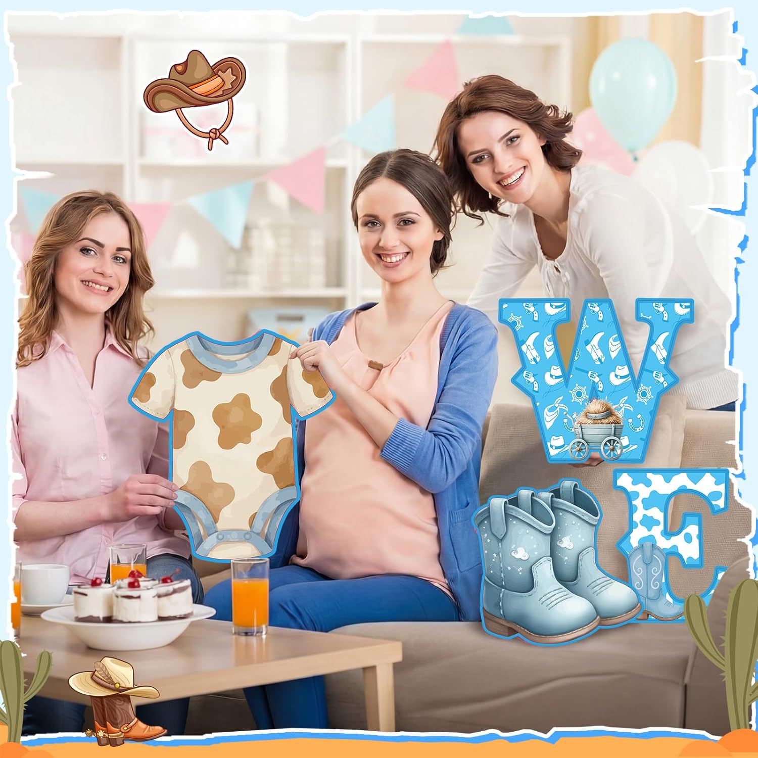 Sliner 15 Pcs Welcome Cowboy Baby Shower Decoration 15 Inch Blue Yard Signs with Stakes Large Lawn Sign for Gender Reveal Newborn Welcome Home Outdoor Party Decoration