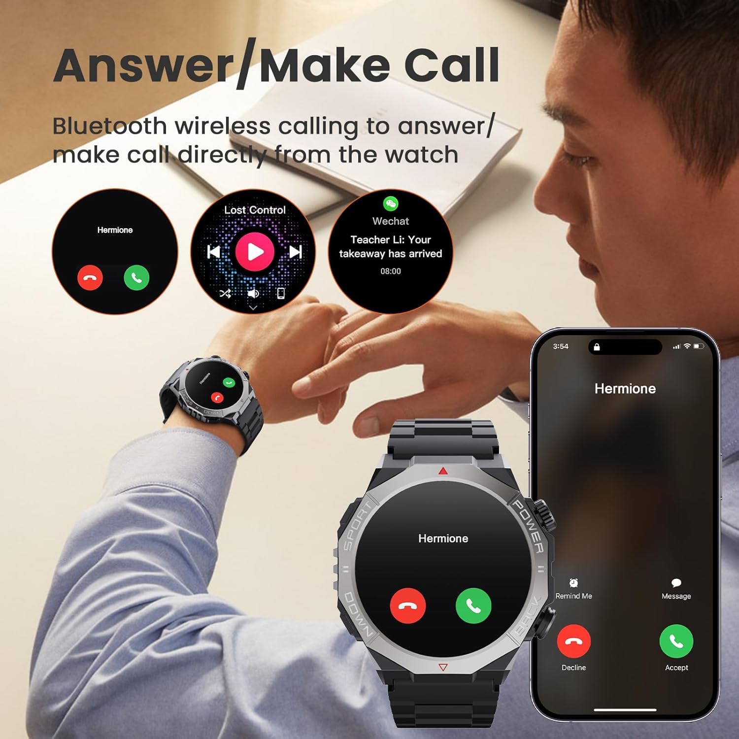 Smartwatch Uomo Donna con Effettua o Risposta Chiamate, 1.39" Orologio Smartwatch Contapassi/Cardiofrequenzimetro/Sonno, IP68 Sportivo Fitness Tracker, 110+ Modalità Smart Watch per Android iOS, Nero