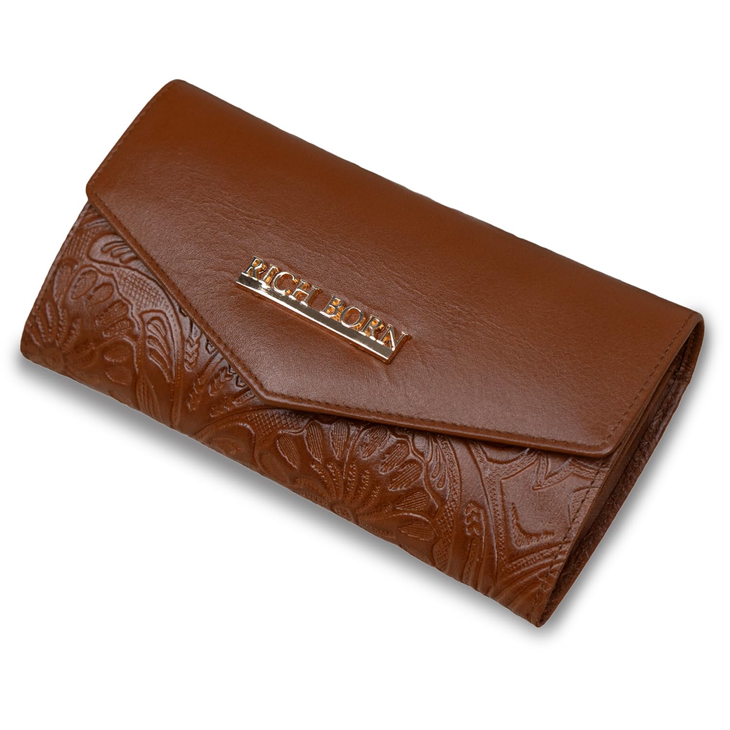 RoyalFlap Women’s Floral Embossed Genuine Leather Long Wallet | Ladies Clutch with Multiple Compartments, Card Holder, Transparent ID Slot, RFID Blocking & Secure Snap Button|Tan-image-22