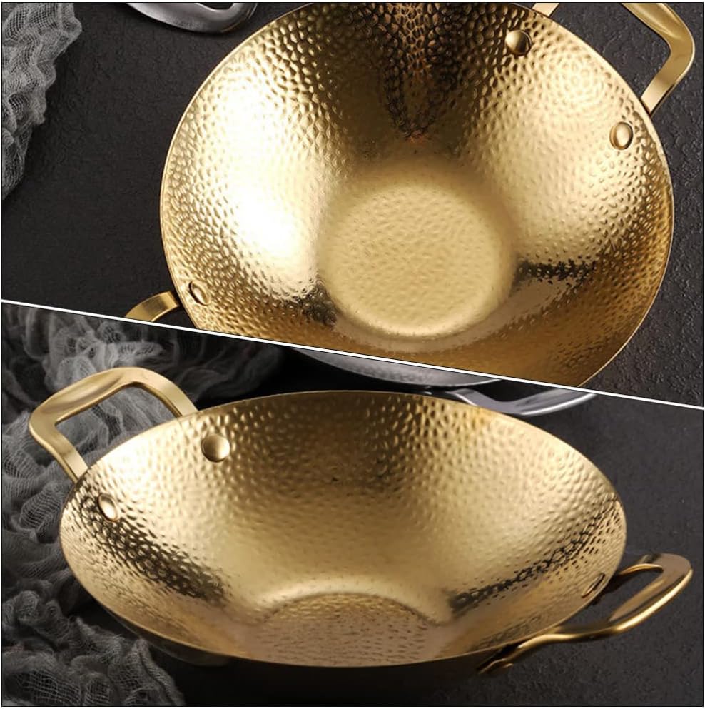 CALLARON Stainless Steel Cooking Pan Double Handles Hammered Design Portable Ramen Pot for Home and Restaurant Use Easy to Clean Kitchen Cookware