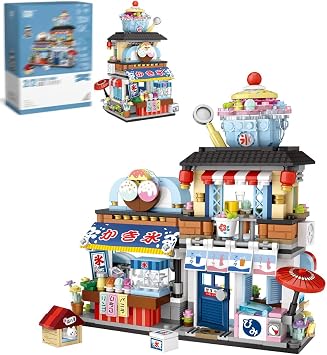 Japanese Street View Shaved Ice Shop Building Blocks Set, Ice Cream Store Simulation Creative Model, Mini Bricks Construction Building Toy, Gifts for Adults Kids 1219