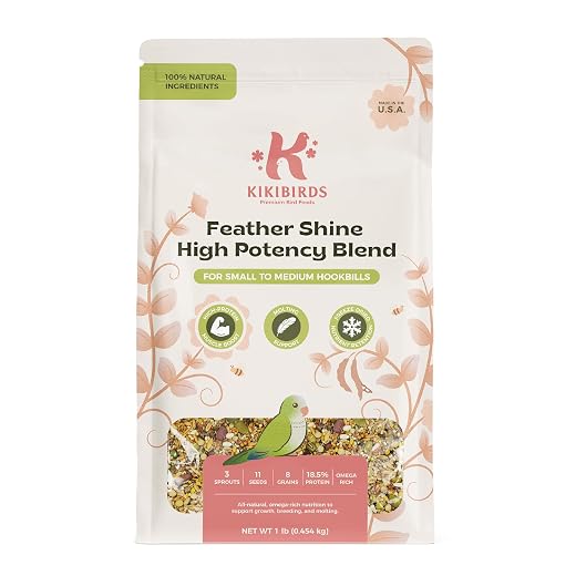 Feather Shine High Potency Blend with Bee Pollen & Freeze-Dried Sprouts - Premium Parrot Food for Molting, Breeding & Growth - Omega Rich | 17.5% Plant Protein | USA-Made