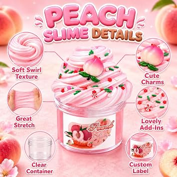 Scented Slime Kit Age 3+ with 7 Pack Butter Slimes,Dual Colored Peachybbies Slime Strawberry,Super Soft and Non-Sticky, Stress Relief Toy Party Favors Birthday Gifts for Girls and Boys