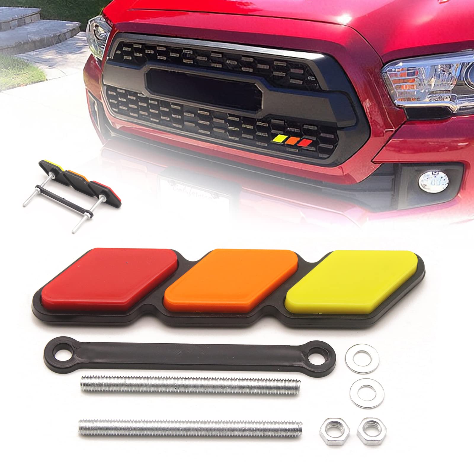 Tri-Color Front Grille Badge Emblem, Truck Emblem Decals Car Accessories Fit for Tac 4Runner Tundra Sequoia Rav4 Highlander?Yellow/Orange/Red?