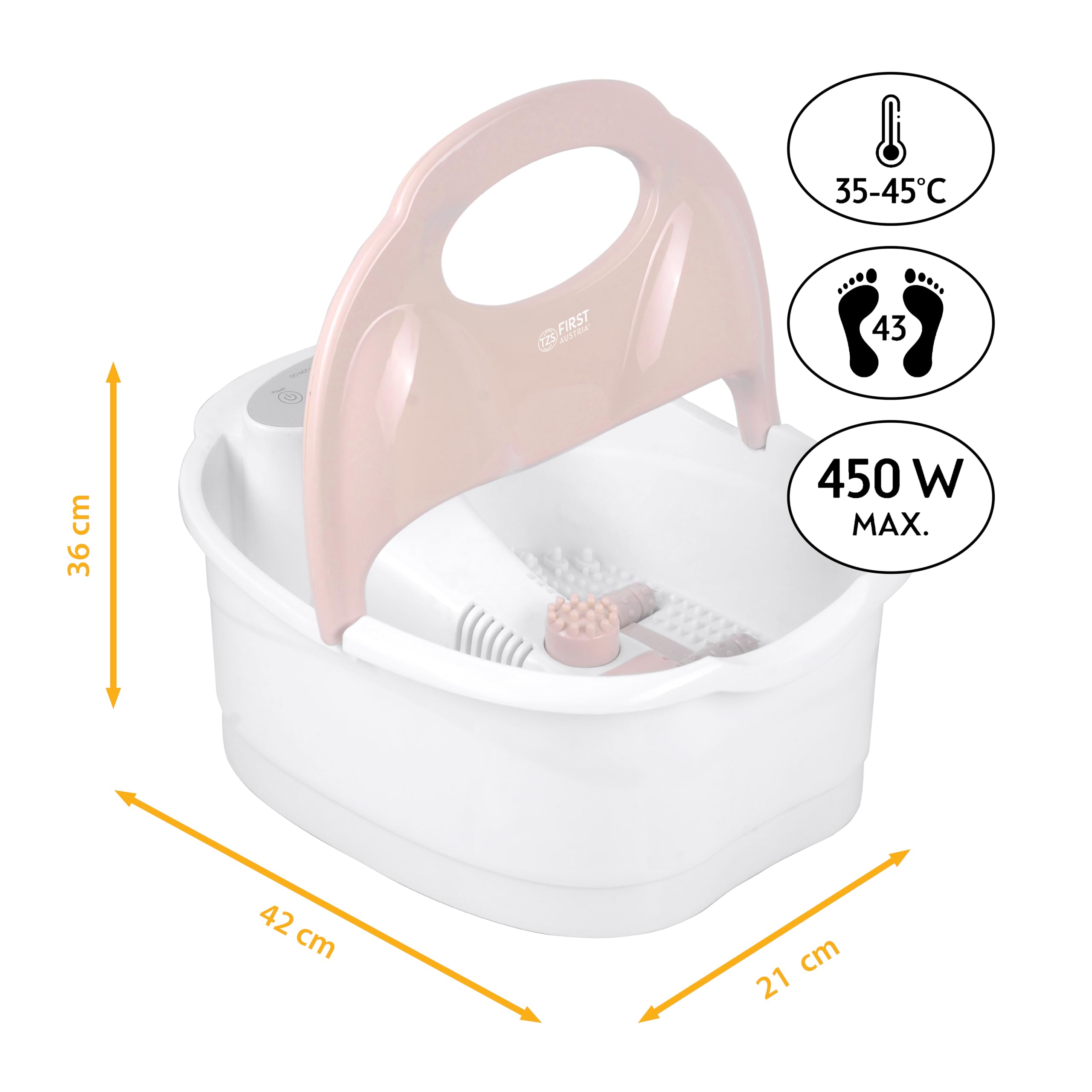 TZS First Austria - Fußbad mit Massagefunktion Digital - 450W - LED-Display & Rotlicht - Bis Schuhgröße 43 - Elektrisches Fußsprudelbad mit 3 Aufsätzen, Spritzschutz & Aromabox - Beige