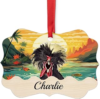 Personalized Pet Name Ornament - Black Polish Chicken Christmas Ornament 2025 Benelux Aluminum - Tropical Sunset Portrait Custom Gifts for Polish Chicken Lovers