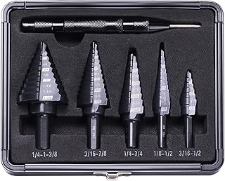 Lichamp Step Drill Bit Set for Metal Sheet Heavy Duty, 5-Piece Genuine M2 HSS Step Up Down Drill Bits Stepper Unibit for Steel Hole, 50 Sizes from 1/8 to 1-3/8 inches