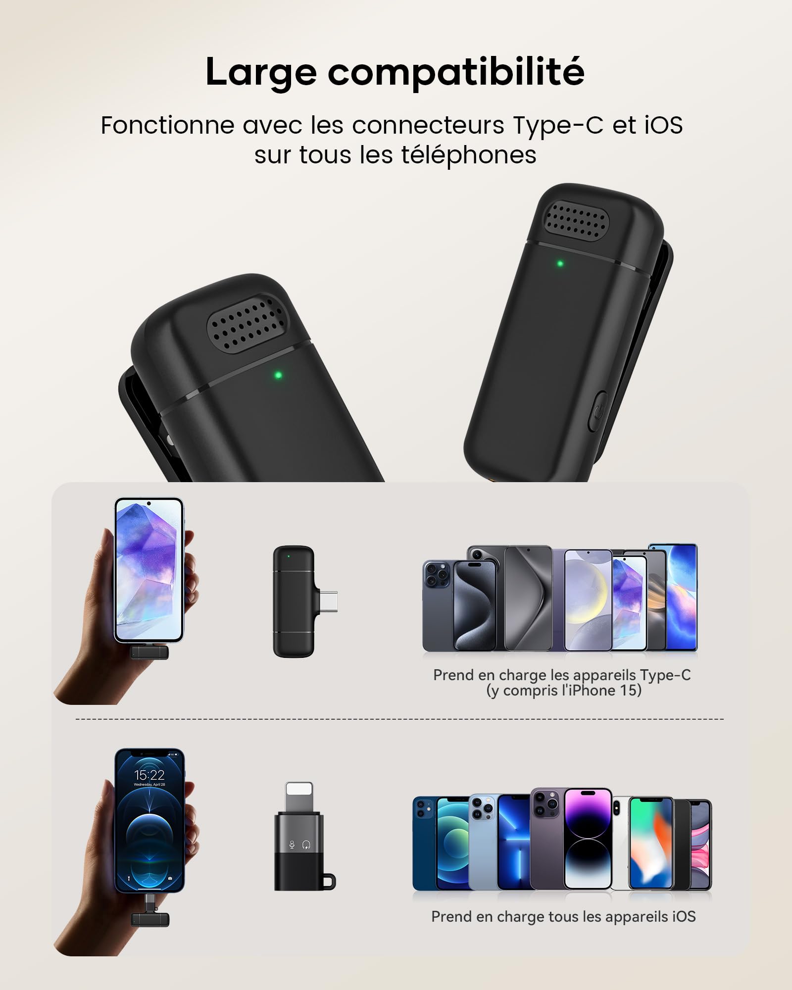 KUKIHO Microphone Lavalier sans Fil avec Chargeur, 36h Autonomie, Réduction de Bruit, Portée 40m, Plug-and-Play pour iPhone, iPad, Android, PC - Youtube, Vlog, Live-Streaming
