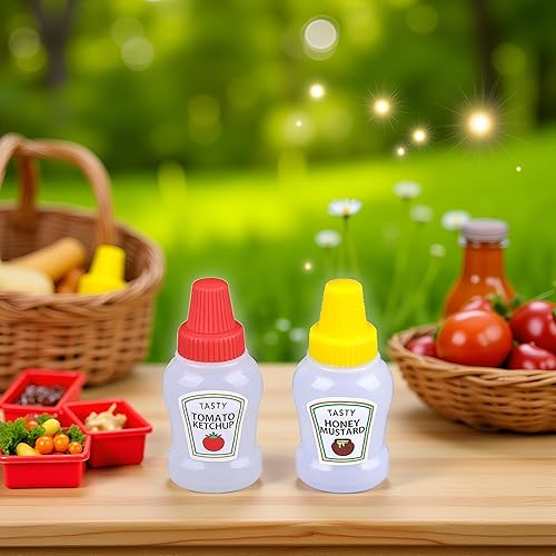 Miniatura 4 de 4 pares de mini botellas de ketchup para accesorios de caja Bento, 0.8 onzas líquidas, botellas vacías de salsa de tomate japonesa para aderezo de