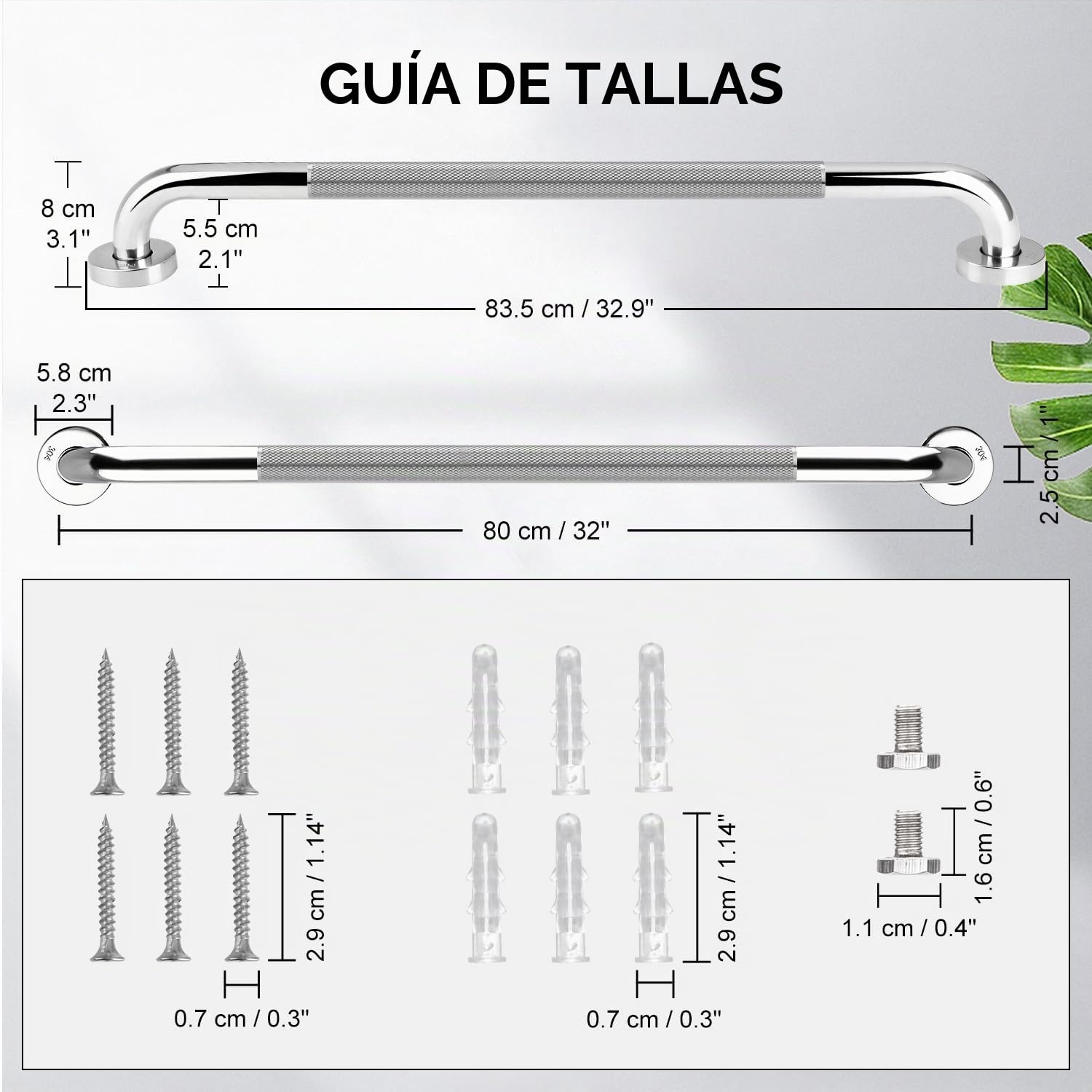 supregear Agarraderas Baño Para Mayores (2-Pieza), Mango de Ducha y Baño Antideslizantes de Acero Inoxidable 304, Manija de Seguridad Asistencia para Discapacida, 80 cm