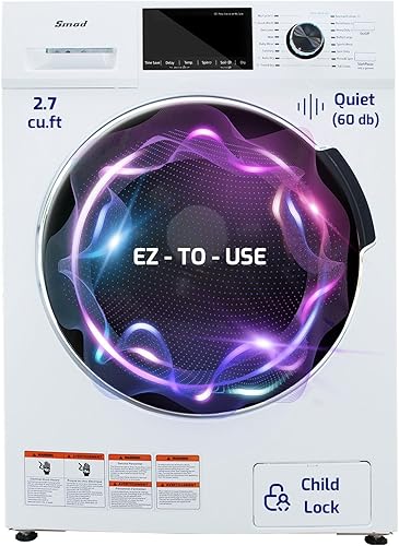 Combo de lavadora y secadora de 26 libras de 24 pulgadas, 2.7 pies cúbicos. Lavadora y secadora todo en uno sin ventilación con pantalla LED y 16
