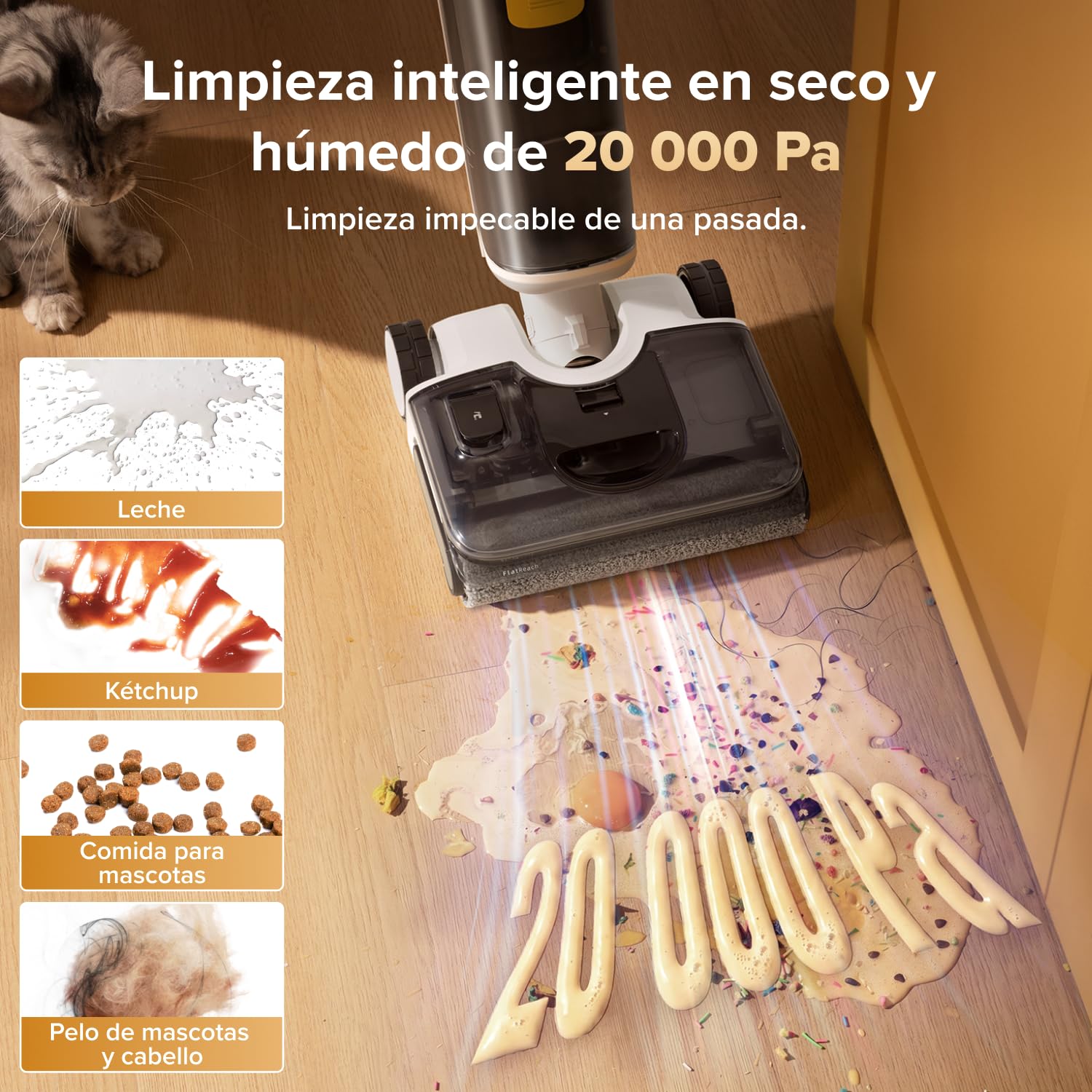 roborock F25 GT Gen 2 Set aspiradora en seco y húmedo, aspiradora-fregona de 20 000 Pa, diseño de 180°, autolimpieza a alta temperatura de 90 °C con secado automático, anti-enredos, ruedas optimizadas