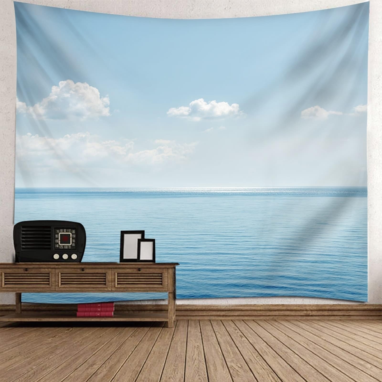 Skcess Wandteppiche Hellblau, Polyester Wandteppich Natur Meereslandschaft 260x240cm