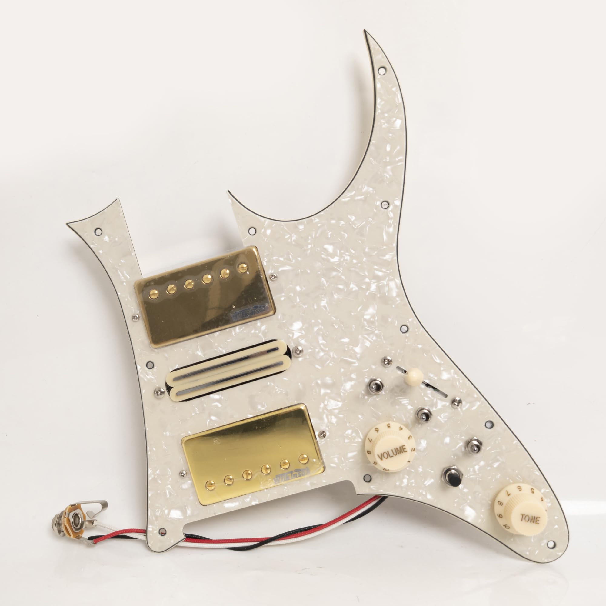 Wstępnie okablowany pickguard do gitary elektrycznej Ibanez z rozłupywaniem cewki HSH Alnico 5 Humbucking przetworniki zestaw części zamiennych do gitary (jasnożółta perła)