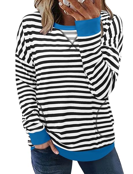 ONLYSHE Womens Crewneck Sweatshirt Casual Loose Fitting Tops Long Sleeve T Shirt
