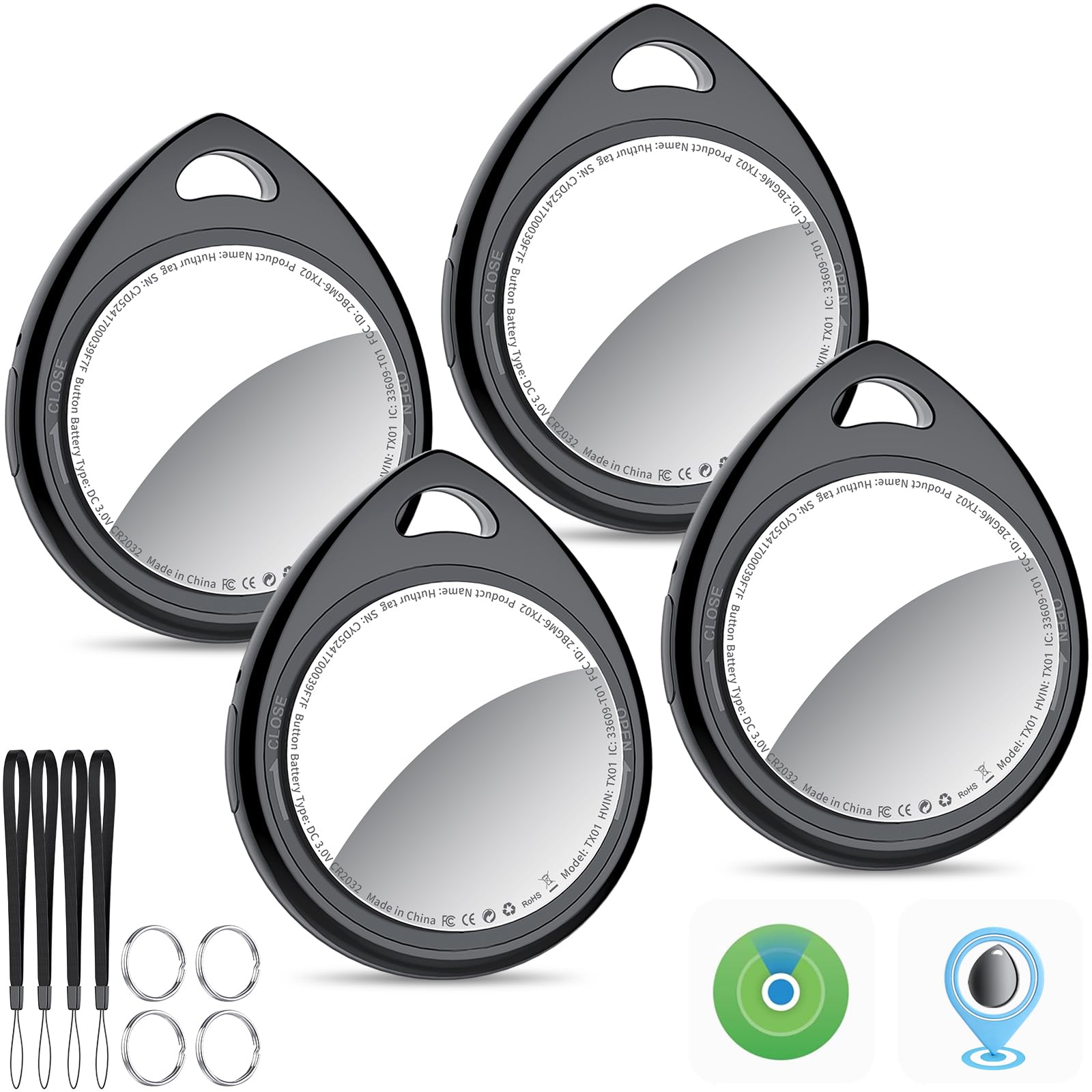 QCOQ® Air Tracker Tags 4 Pezzi, Smart Tracker Bluetooth Compatibile con Apple Dov’è App (solo iOS), Localizzatore Chiavi fino a 100dB con Batteria Sostituibile per Chiavi/Bagagli/Valigie/Portafogli