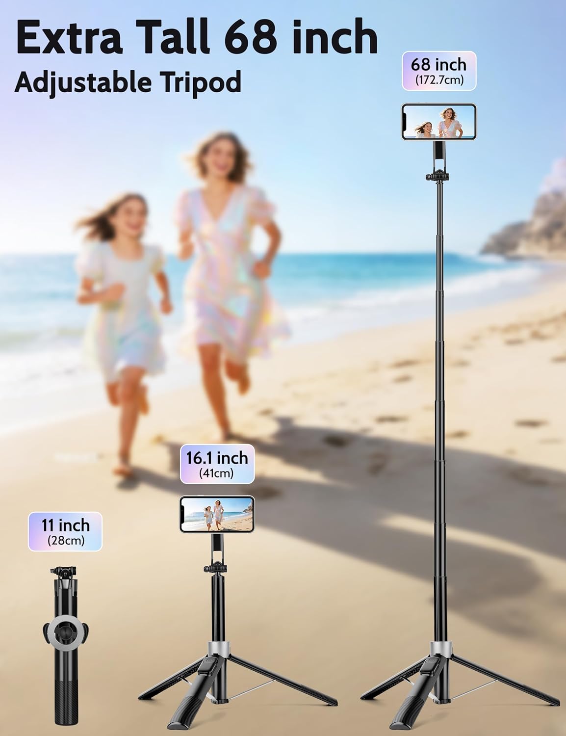 68" Magnetic Tripod for iPhone Magsafe, Phone Tripod & Selfie Stick with Rechargeable Remote for iPhone/Android/Camera, Portable Cell Phone Stand for Video Recording