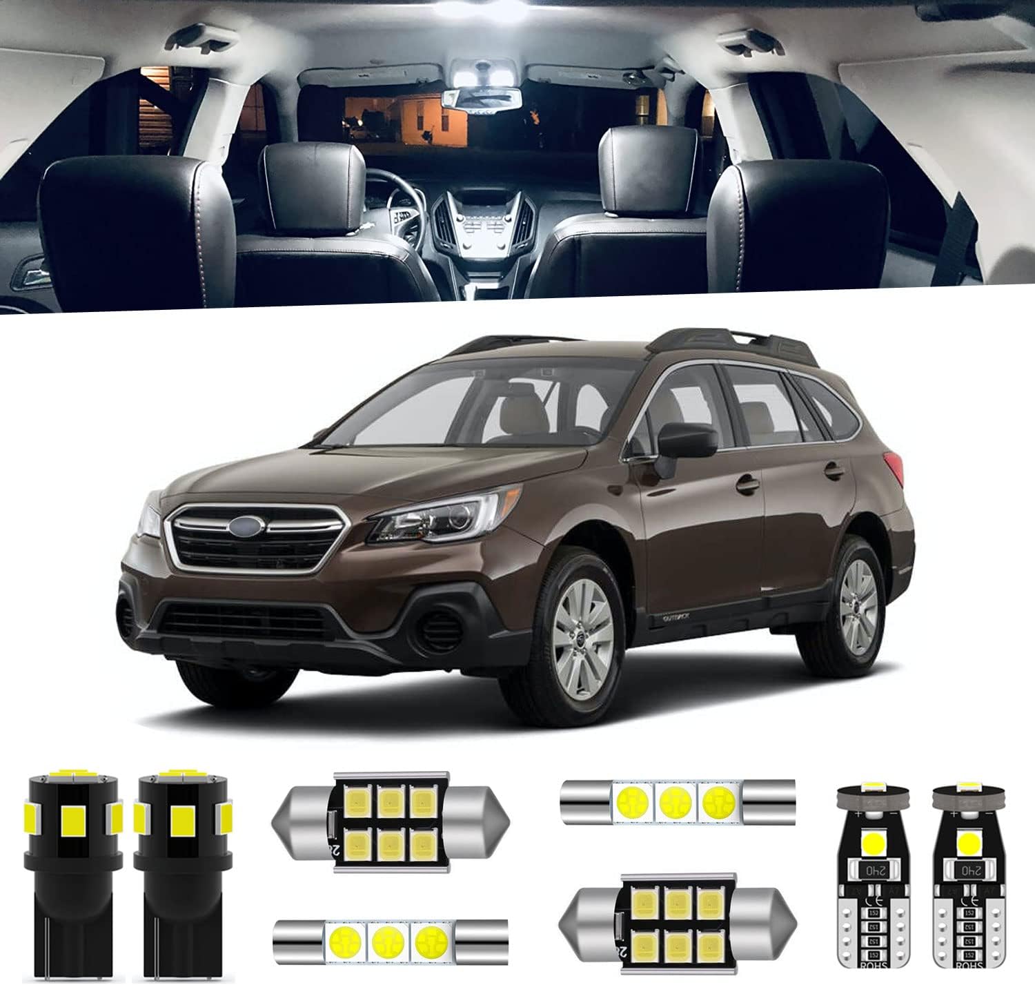 12-Pieces Outback Interior LED Light Kit for Subaru Outback 2010 2011 2012 2013 2014 2015 2016 2017 2018 2019 2020 White 6000K LED Lighting Package + License Plate Lights, Install Tool