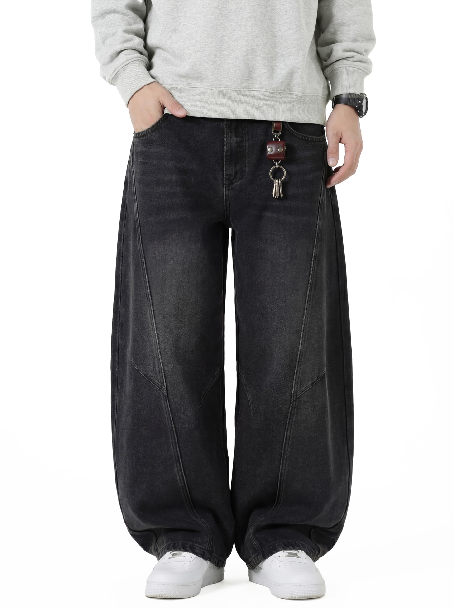 Baggy Hip Hop Jeans for Men Wide Leg Skater Denim Pants Casual Loose Fit Long Trousers